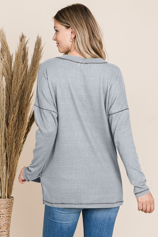 Reborn J - Long Sleeve V - Neck Top in Heather Grey