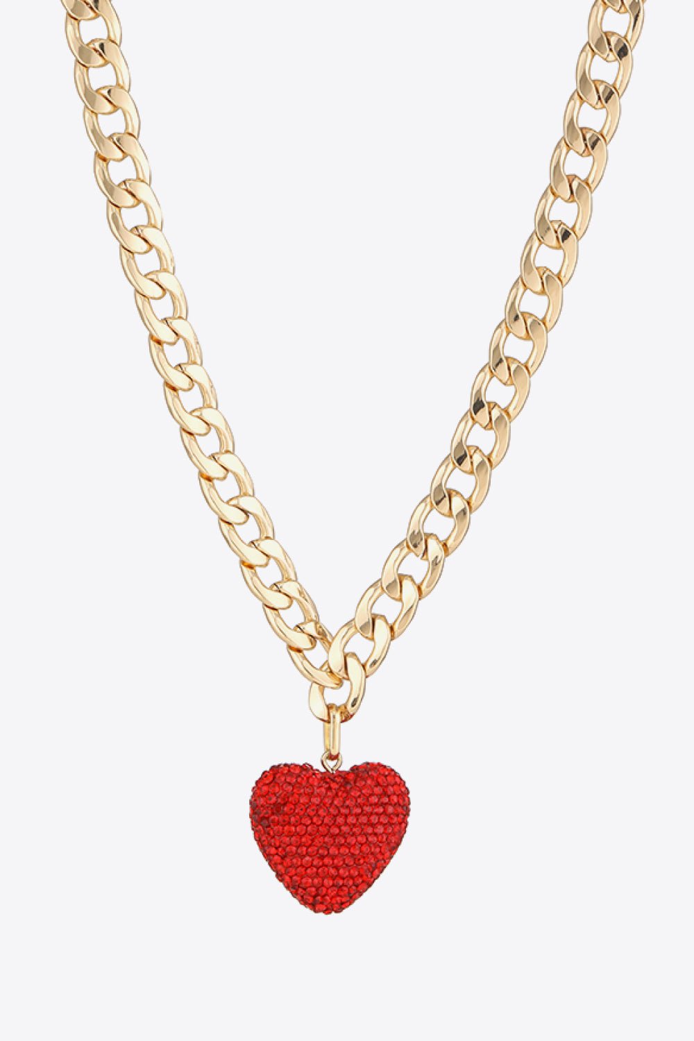 Red Rhinestone Heart Pendant Gold Curb Chain NecklaceNecklaceBeach Rose Co.