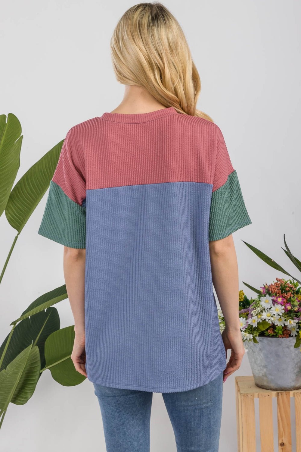 Ribbed Color Block Short Sleeve T-ShirtT-ShirtCeleste Design