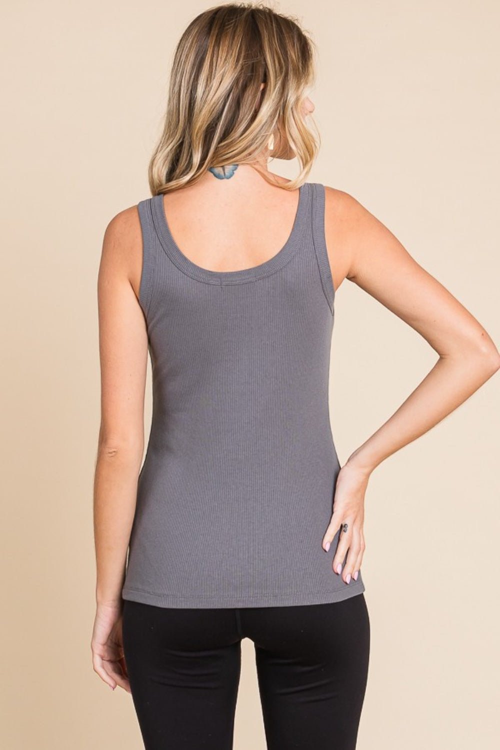 Ribbed Scoop Neck Tank in Cold CharcoalTankCulture Code