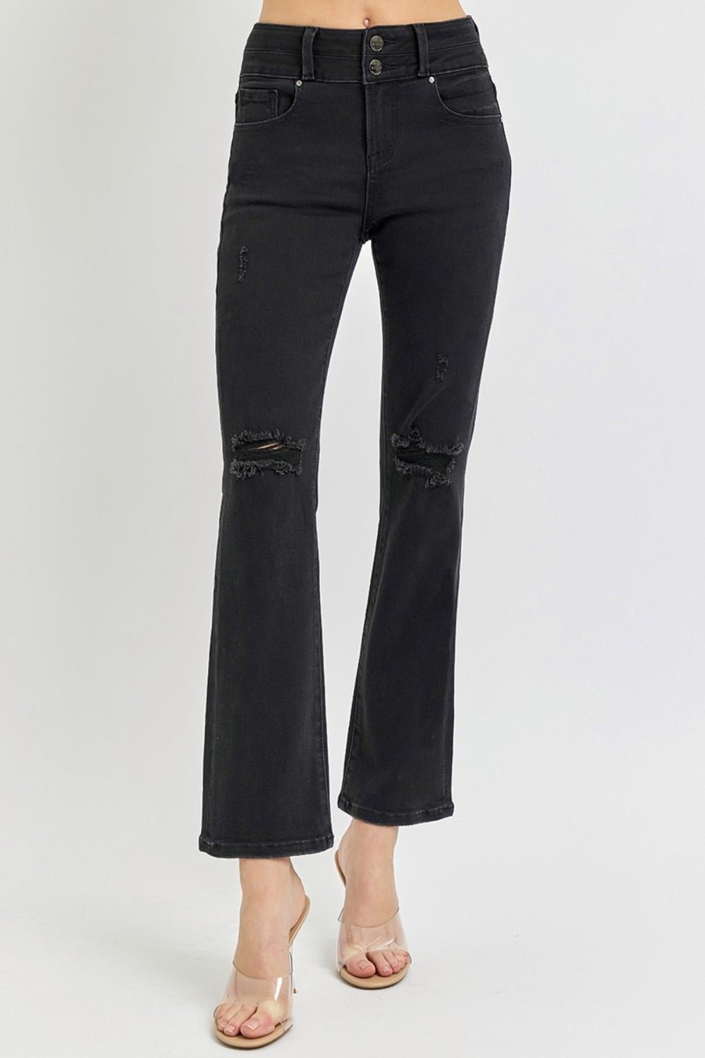 RISEN - Black High Rise Wide Waistband Ankle Bootcut Jeans