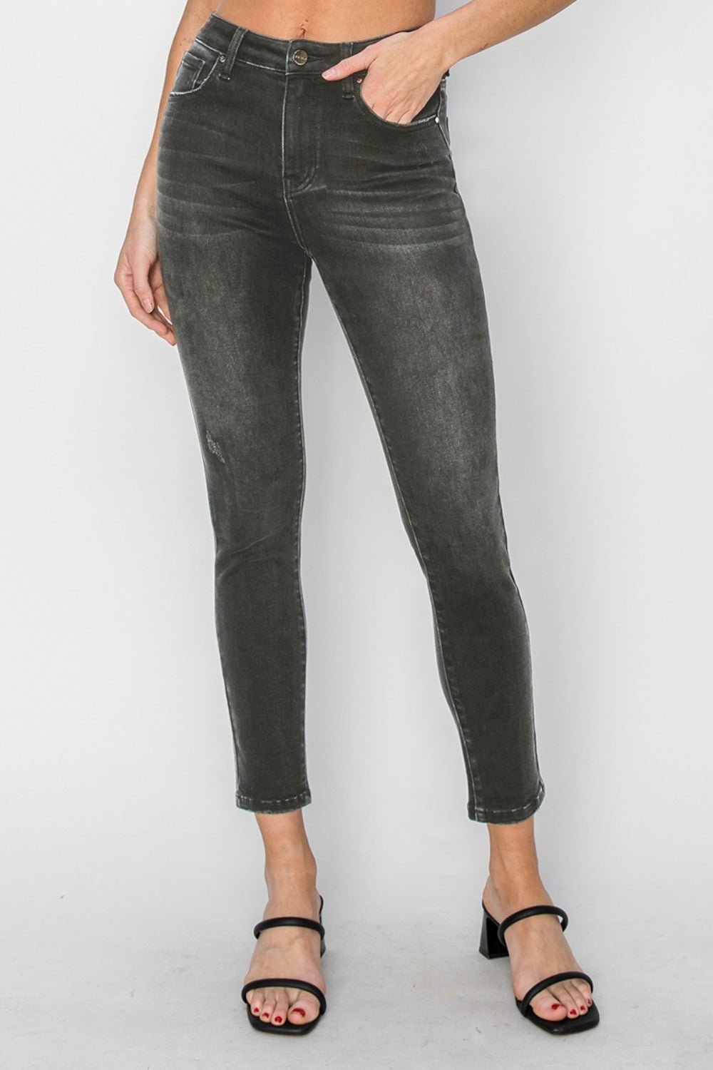 RISEN - Black Wash High Rise Ankle Skinny Jeans