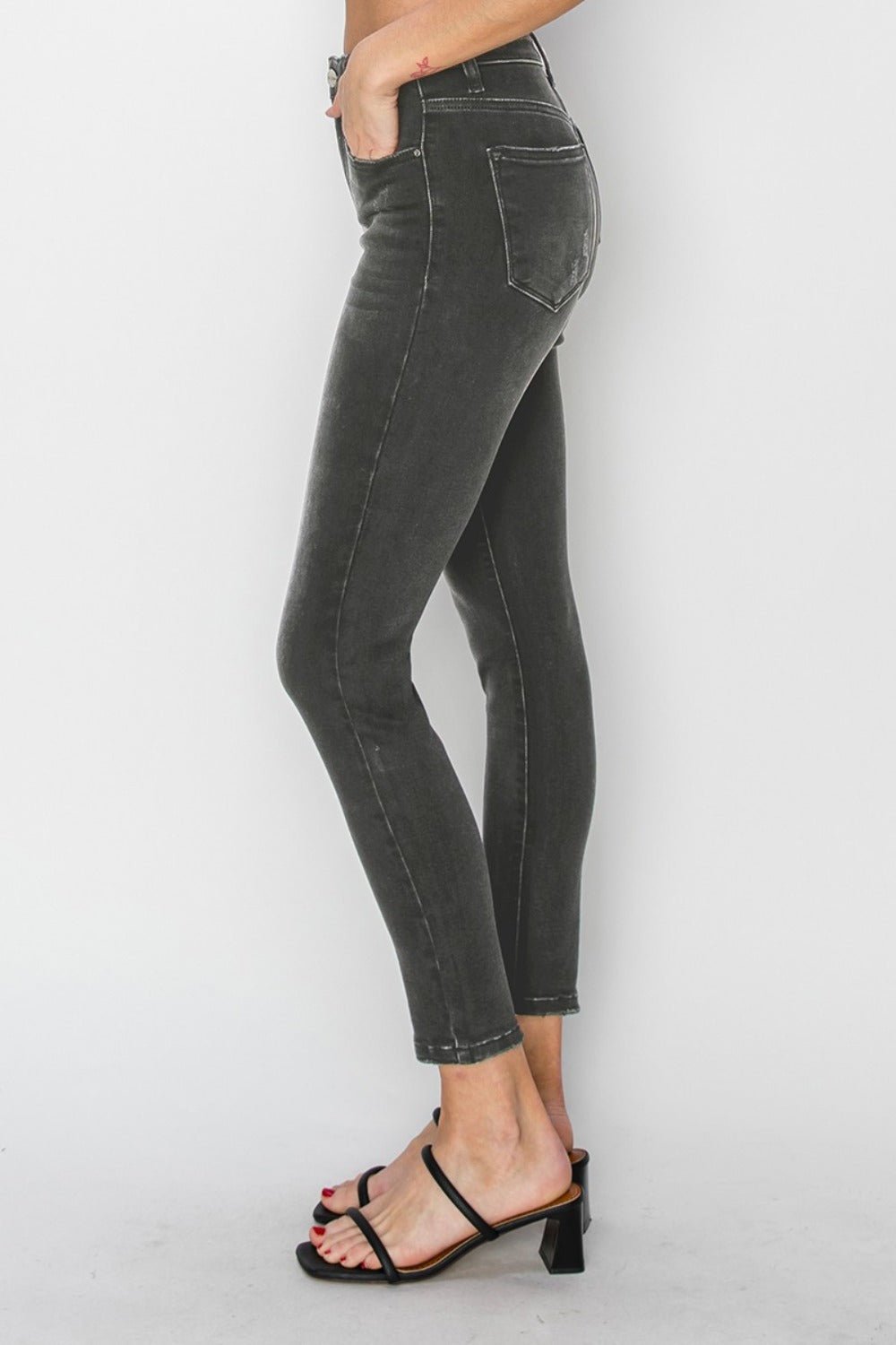 RISEN - Black Wash High Rise Ankle Skinny Jeans