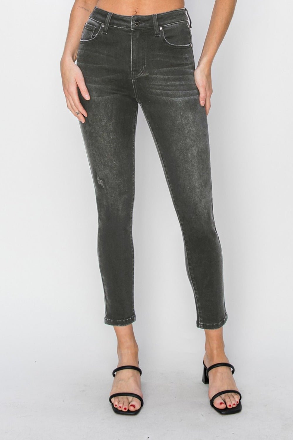 RISEN - Black Wash High Rise Ankle Skinny Jeans