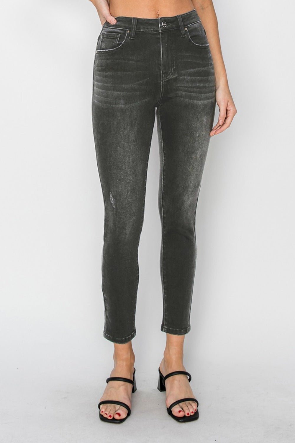 RISEN - Black Wash High Rise Ankle Skinny Jeans