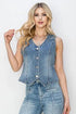 RISEN - Button Down Denim Vest in Dark Indigo