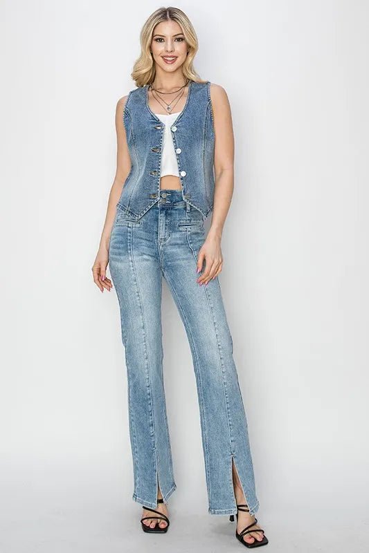 RISEN - Button Down Denim Vest in Dark Indigo