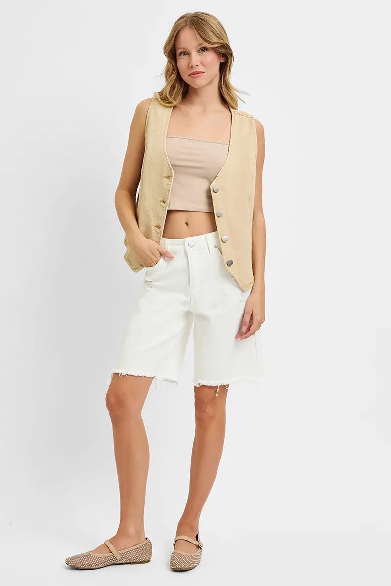 RISEN - Button Down Denim Vest in Soft Sand
