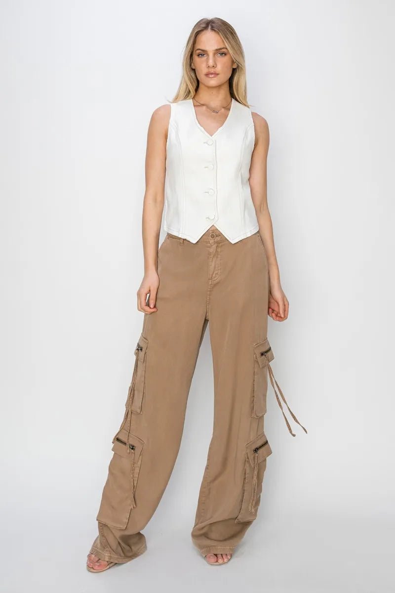 RISEN - Button Down Denim Vest in White