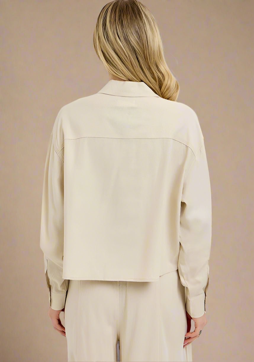 RISEN - Button Down Long Sleeve Shirt in Taupe