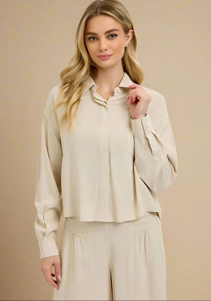 RISEN - Button Down Long Sleeve Shirt in Taupe