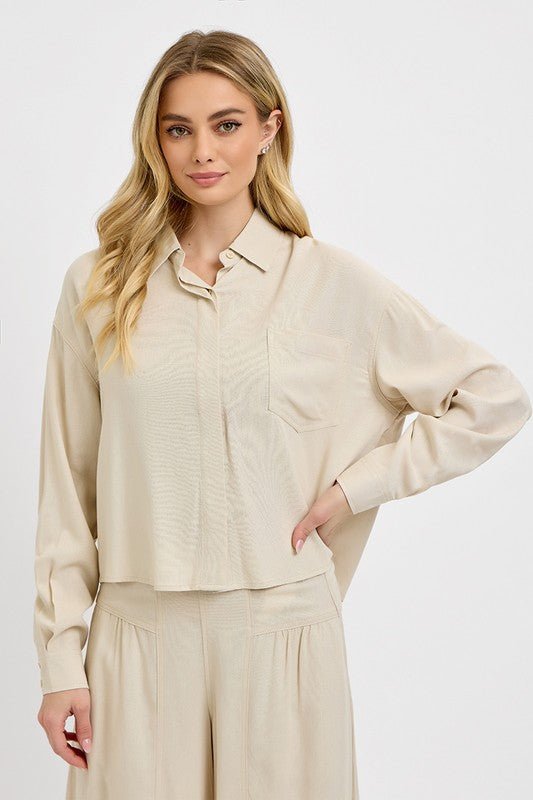 RISEN - Button Down Long Sleeve Shirt in Taupe