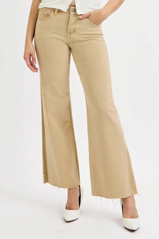 RISEN - Camel Wide Leg Jeans with Raw Hem
