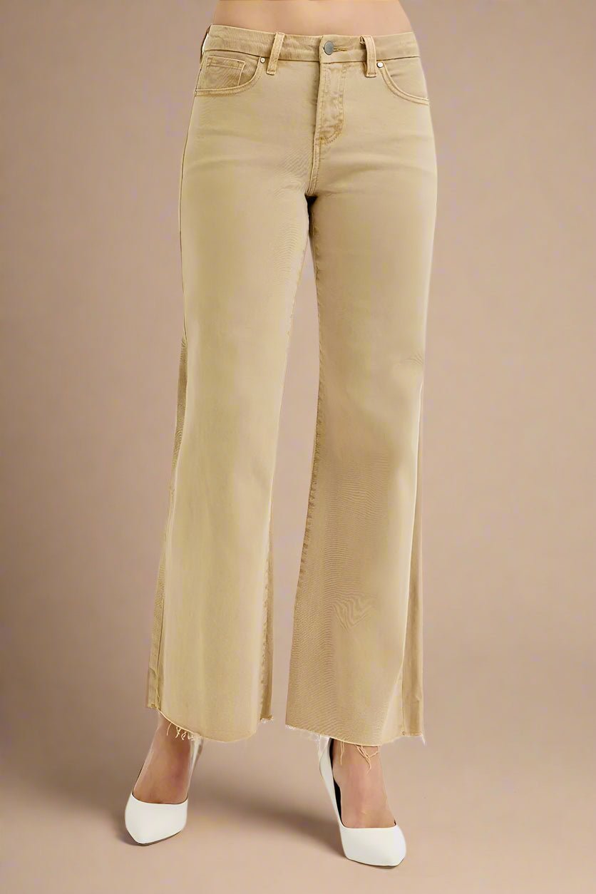 RISEN - Camel Wide Leg Jeans with Raw Hem