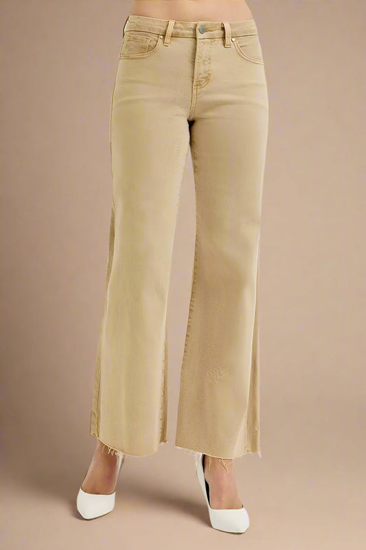 RISEN - Camel Wide Leg Jeans with Raw Hem