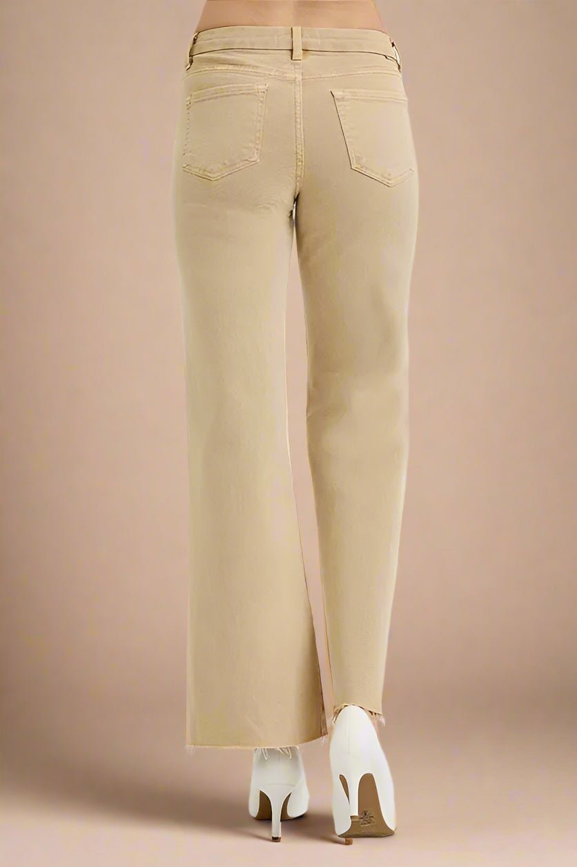 RISEN - Camel Wide Leg Jeans with Raw Hem