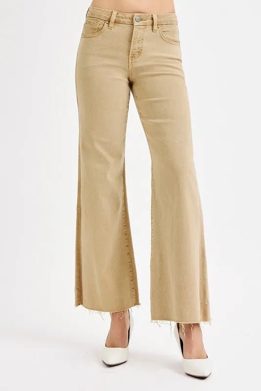 RISEN - Camel Wide Leg Jeans with Raw Hem