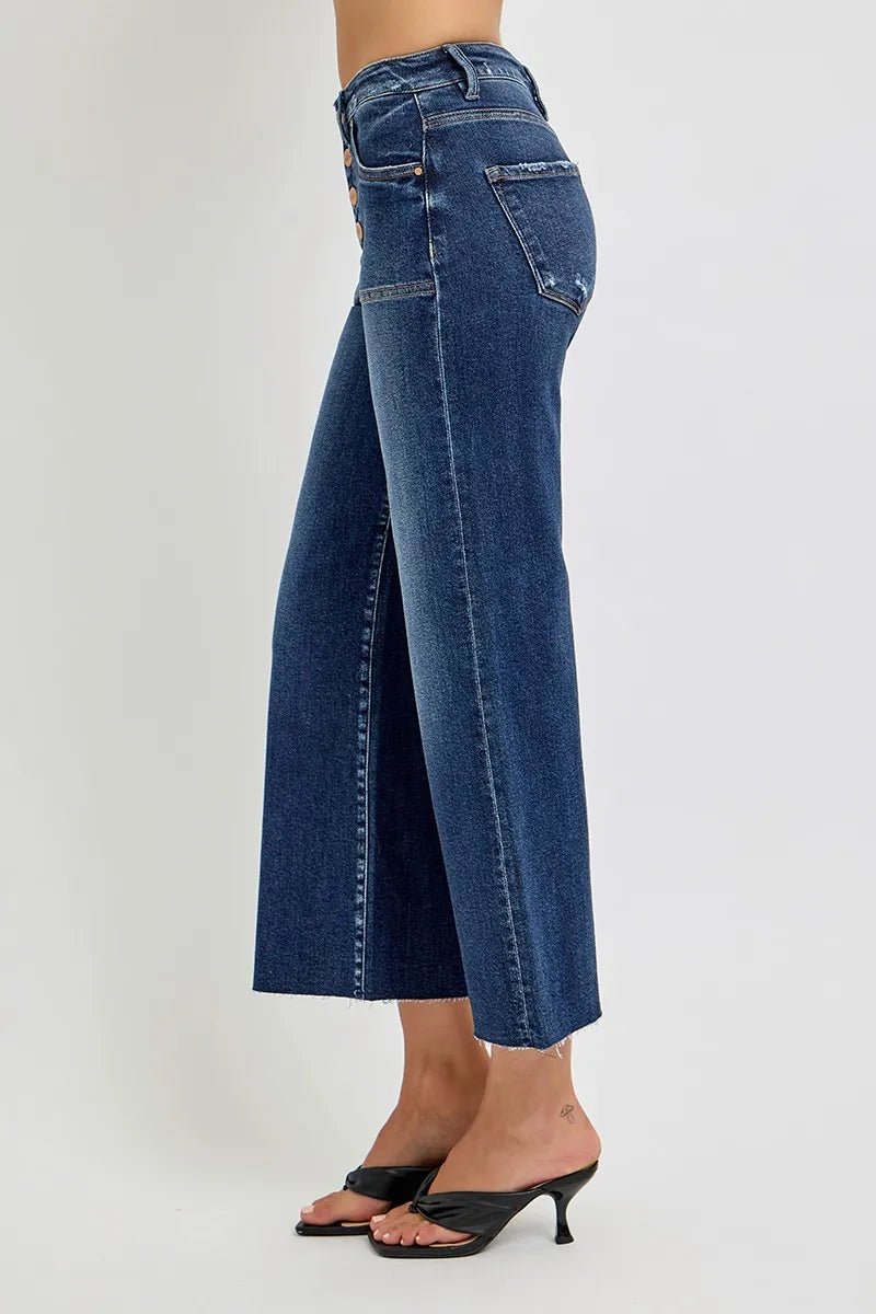 RISEN - Dark Wash Button Fly Wide Leg Jeans