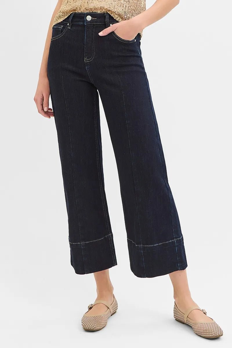 RISEN - Dark Wash Cropped Wide Leg Jeans