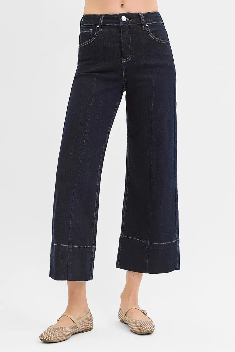RISEN - Dark Wash Cropped Wide Leg Jeans