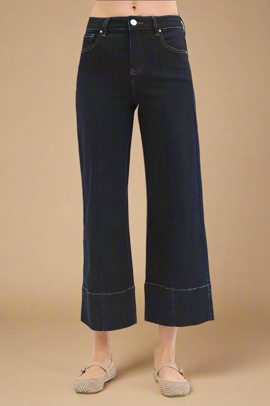 RISEN - Dark Wash Cropped Wide Leg Jeans
