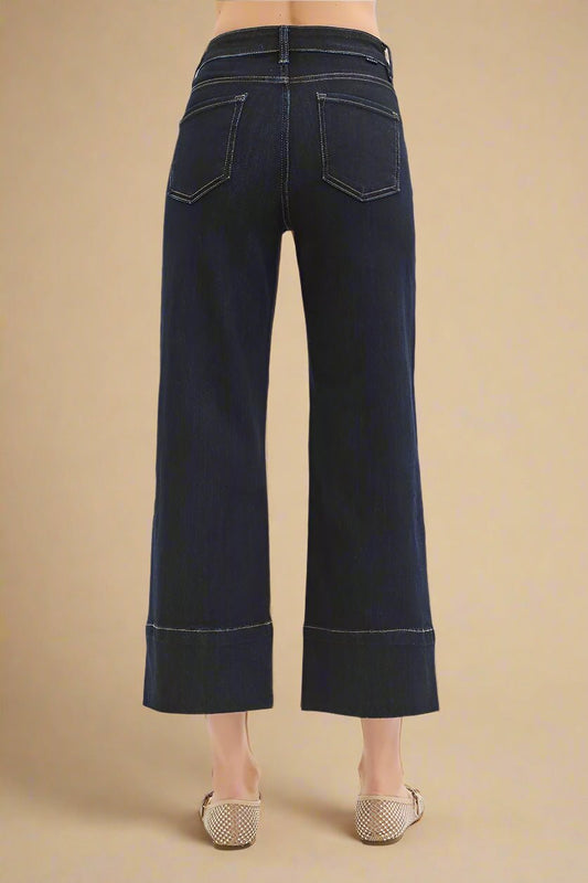 RISEN - Dark Wash Cropped Wide Leg Jeans