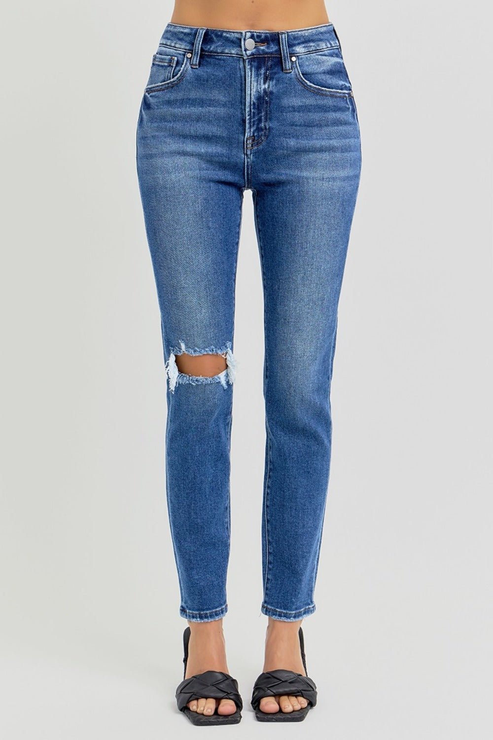 RISEN - Dark Wash High Rise Ankle Skinny Jeans