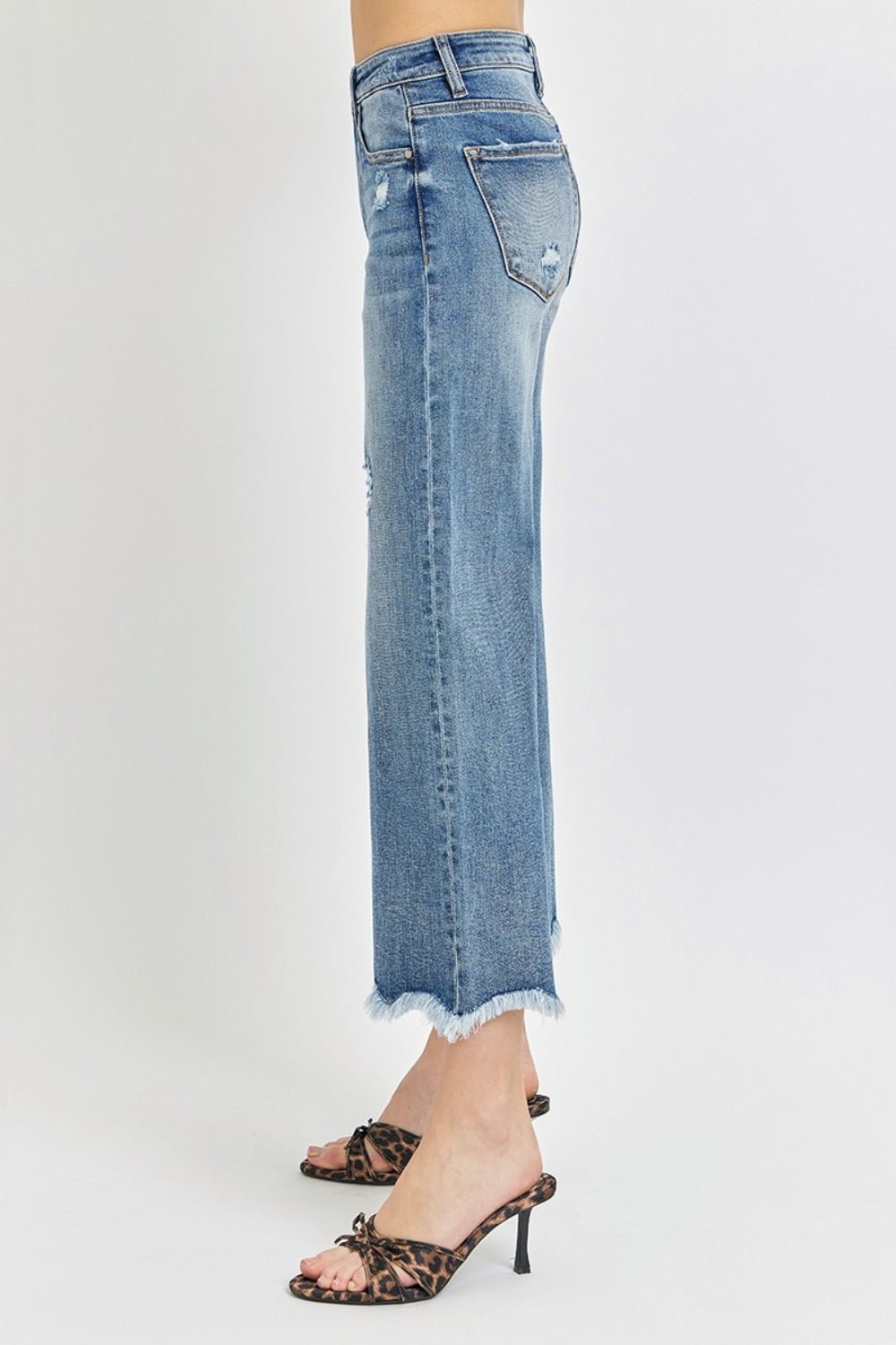 RISEN - Dark Wash High Rise Cropped Flare Jeans