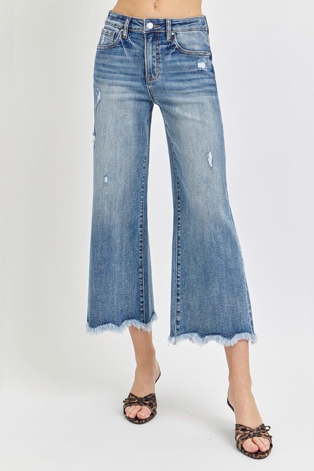 RISEN - Dark Wash High Rise Cropped Flare Jeans