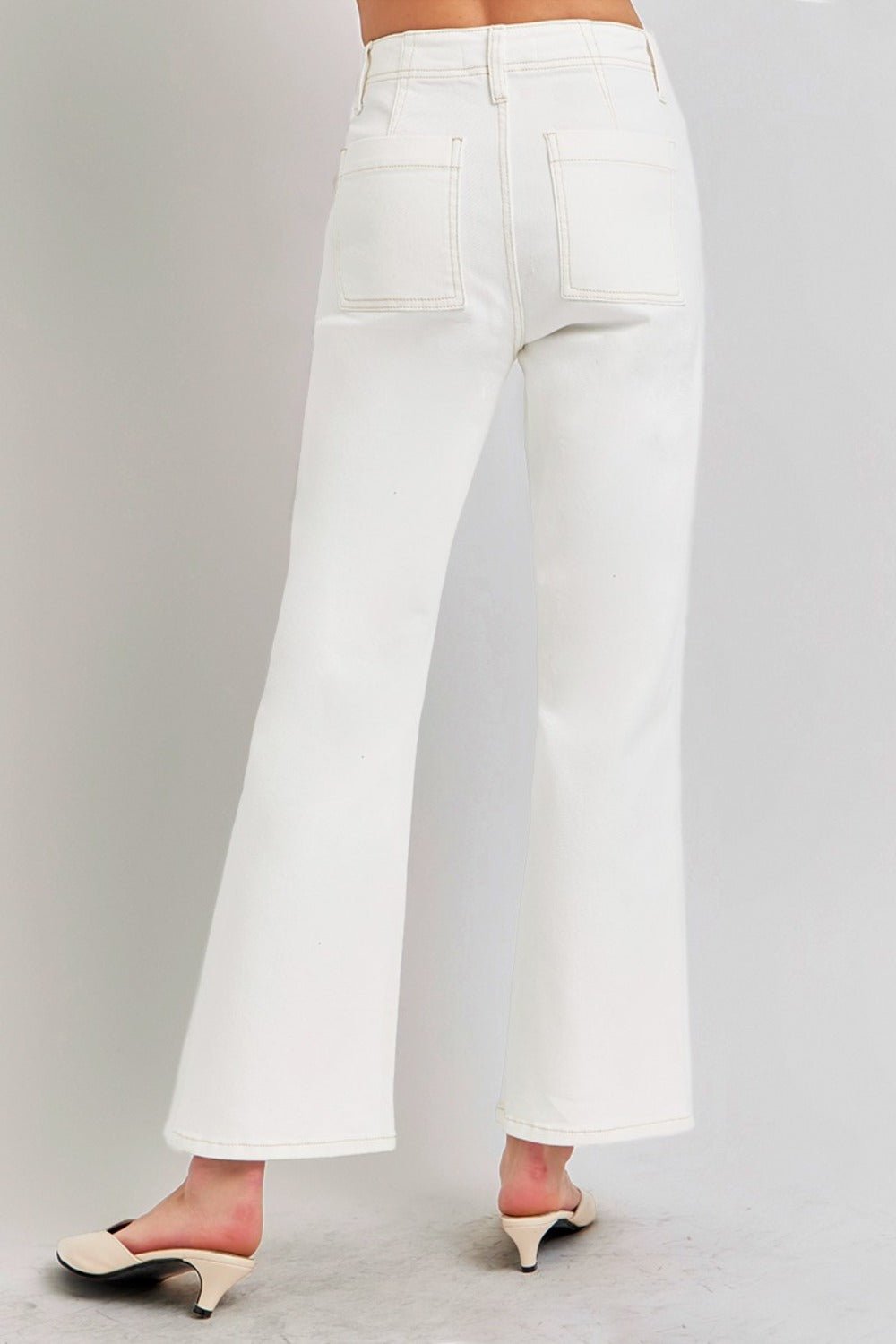 RISEN - High Rise Ankle Flare Jeans in Cream