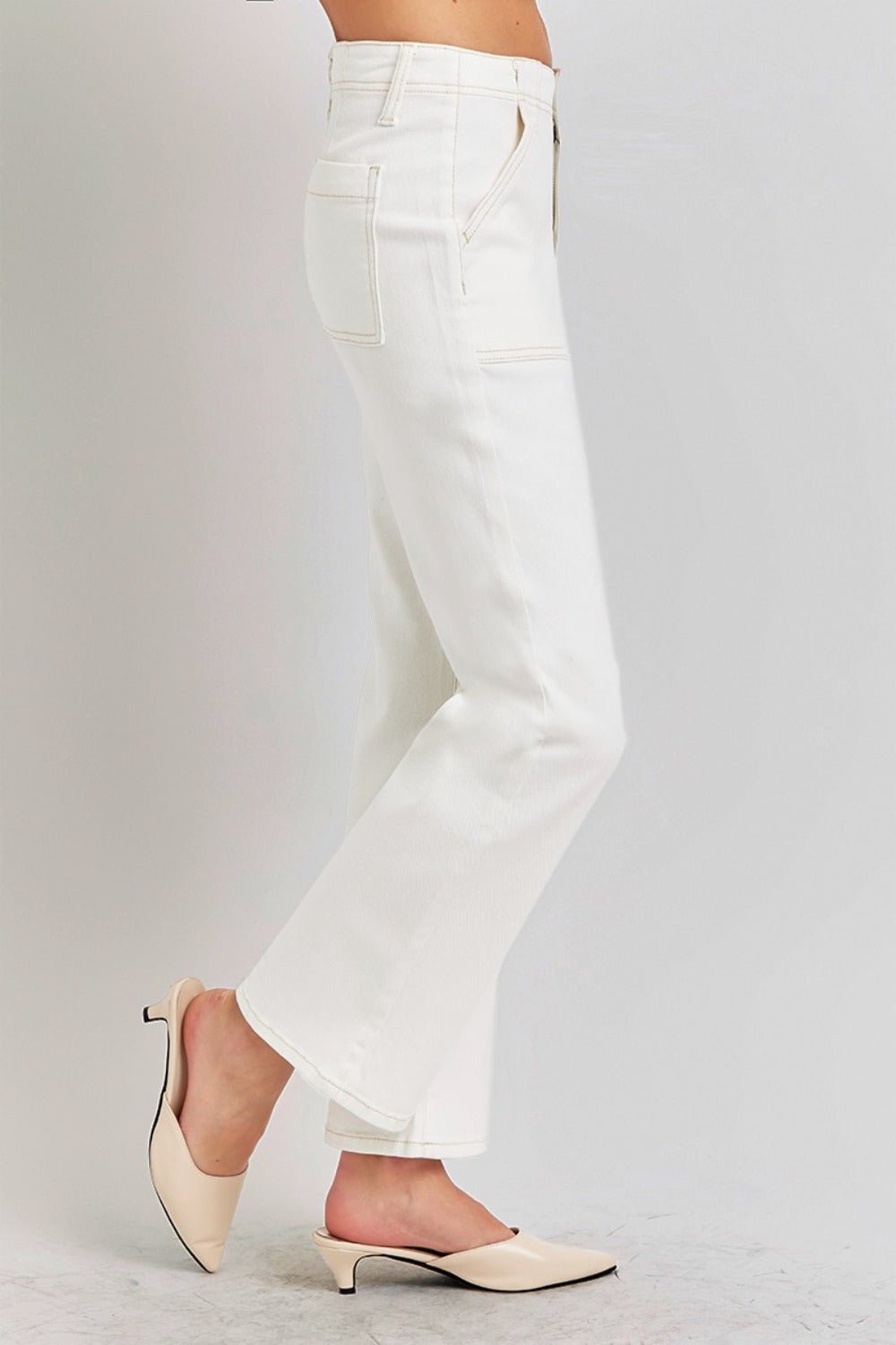 RISEN - High Rise Ankle Flare Jeans in Cream