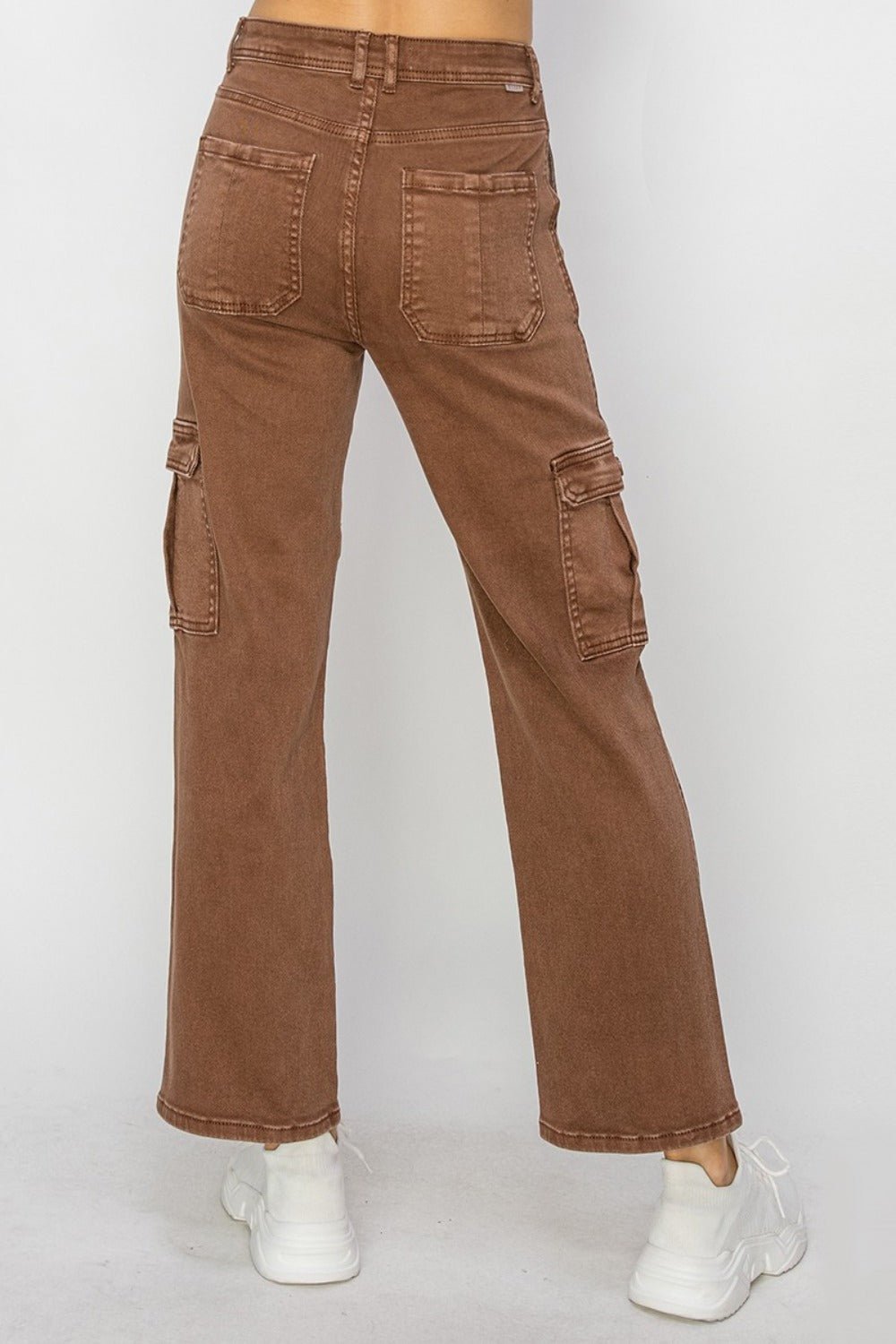 RISEN - High Rise Cargo Jeans in Espresso