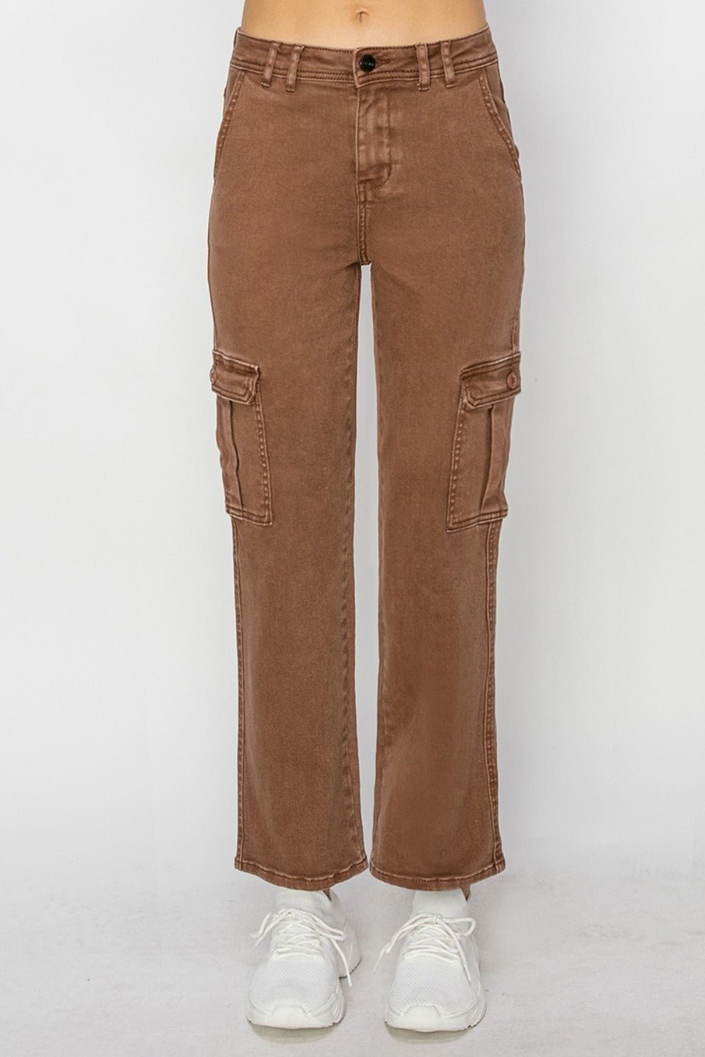 RISEN - High Rise Cargo Jeans in Espresso