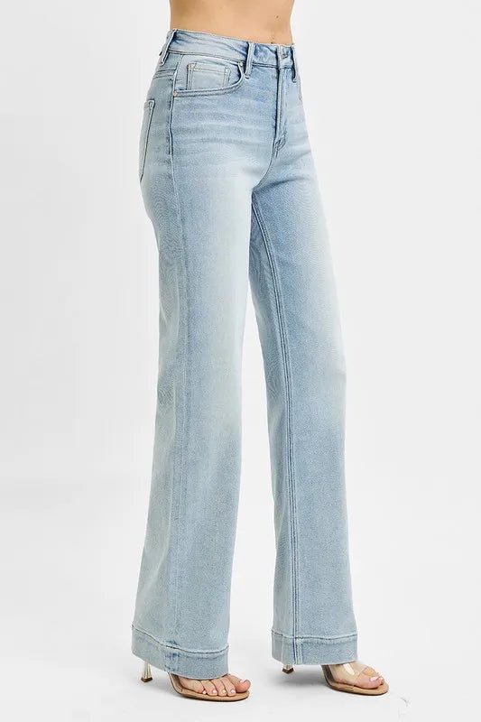 RISEN - High Rise Straight Leg Jeans in Faded Sky Wash