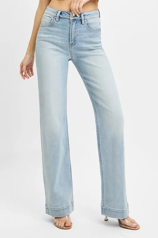 RISEN - High Rise Straight Leg Jeans in Faded Sky Wash