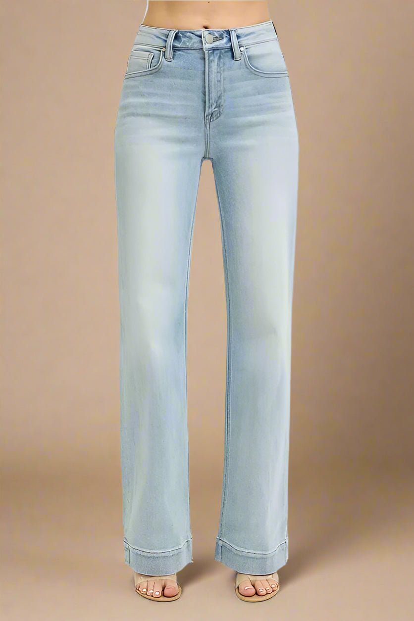 RISEN - High Rise Straight Leg Jeans in Faded Sky Wash