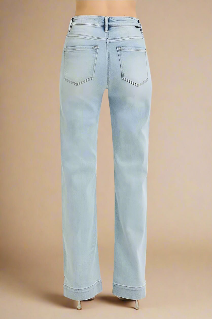 RISEN - High Rise Straight Leg Jeans in Faded Sky Wash