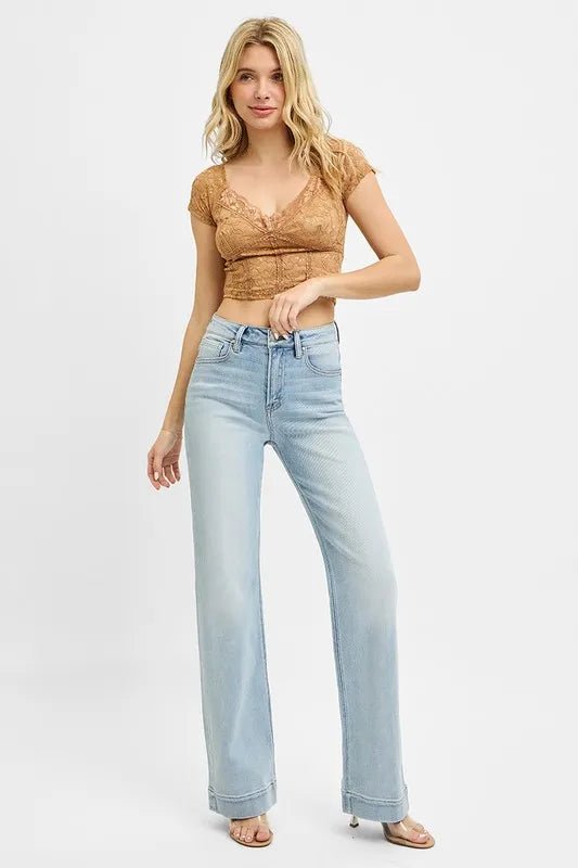RISEN - High Rise Straight Leg Jeans in Faded Sky Wash