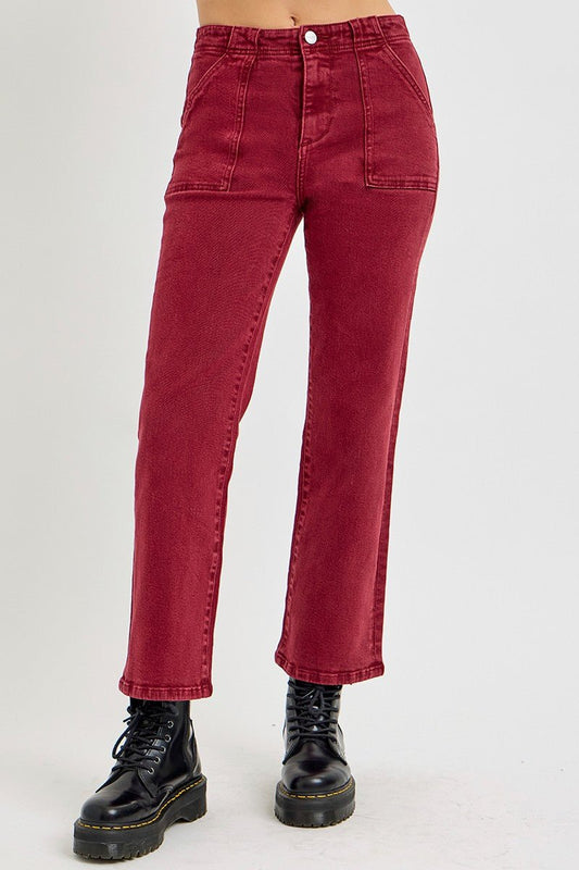 RISEN - High Rise Straight Leg Jeans in Wine