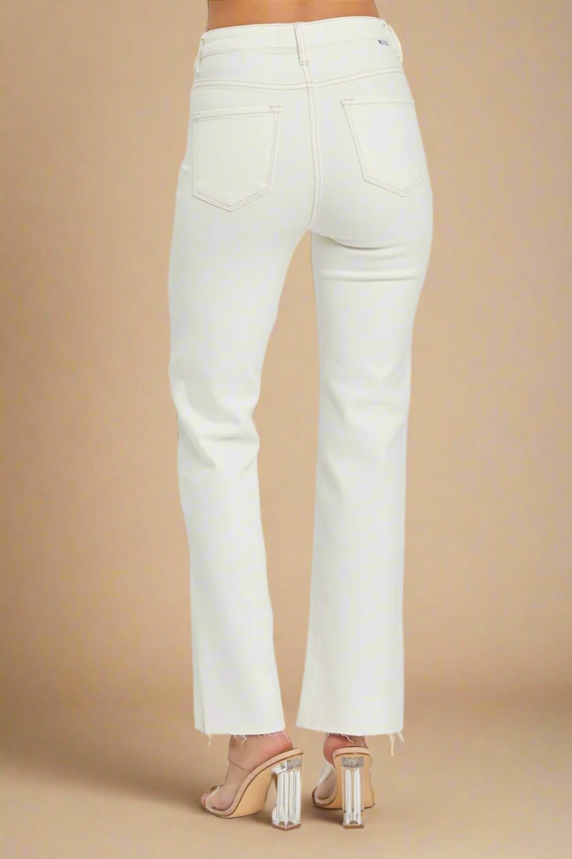 RISEN - High Rise Tummy Control Straight Leg Jeans in Cream