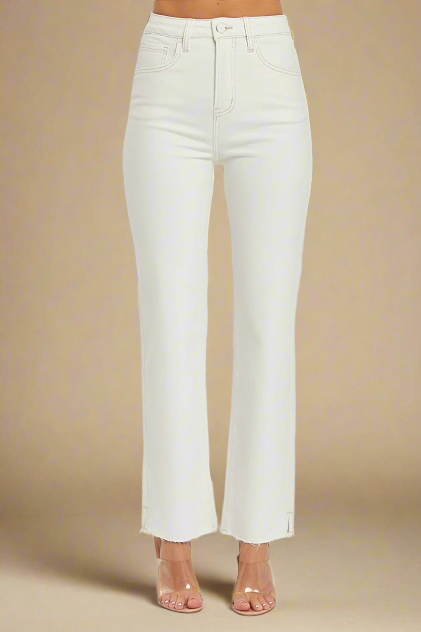 RISEN - High Rise Tummy Control Straight Leg Jeans in Cream