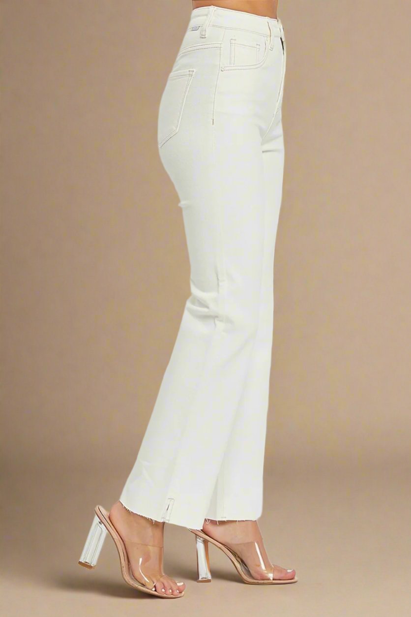 RISEN - High Rise Tummy Control Straight Leg Jeans in Cream