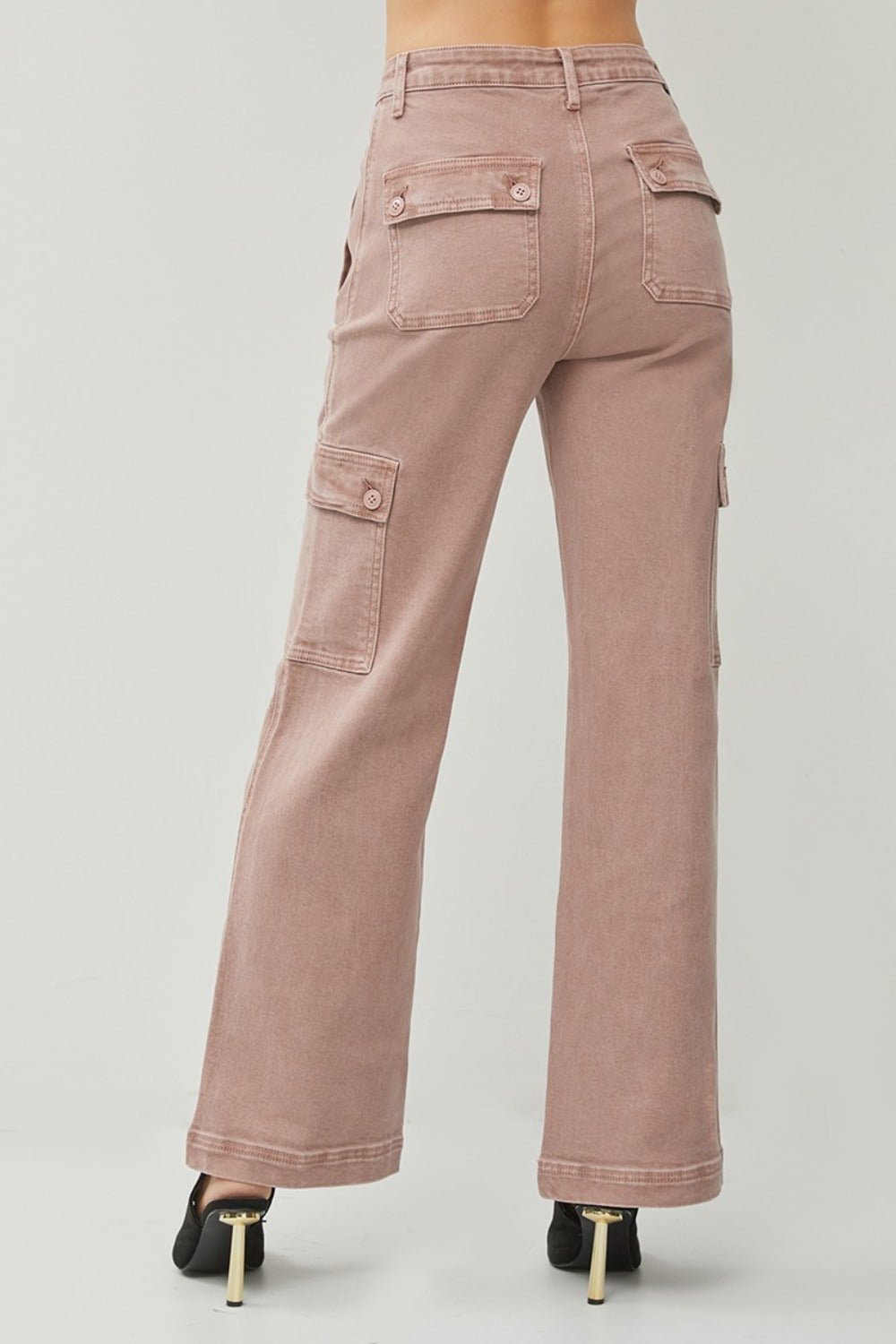 RISEN - High Rise Wide Leg Cargo Jeans in Mauve