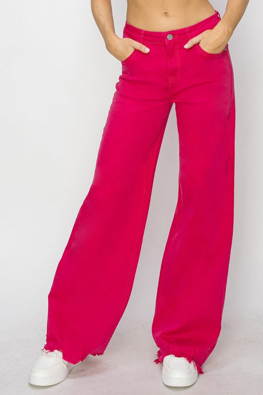 RISEN - High Rise Wide Leg Jeans in Fuchsia