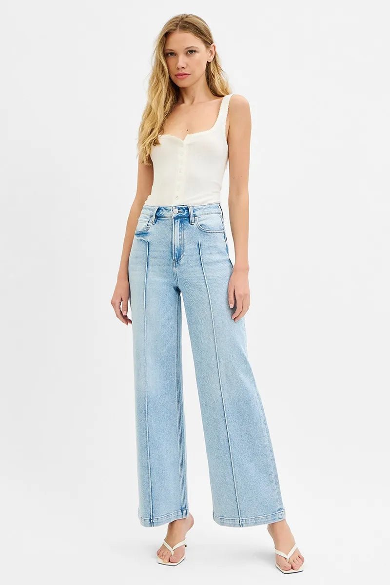RISEN - High Rise Wide Leg Jeans – Light Wash with Front Seam Detail
