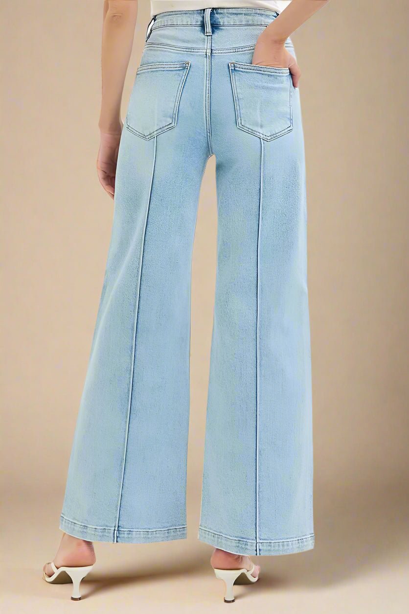 RISEN - High Rise Wide Leg Jeans – Light Wash with Front Seam Detail