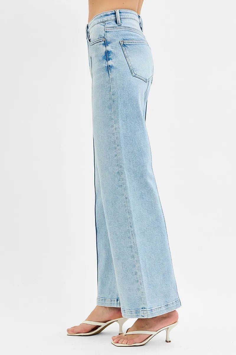 RISEN - High Rise Wide Leg Jeans – Light Wash with Front Seam Detail