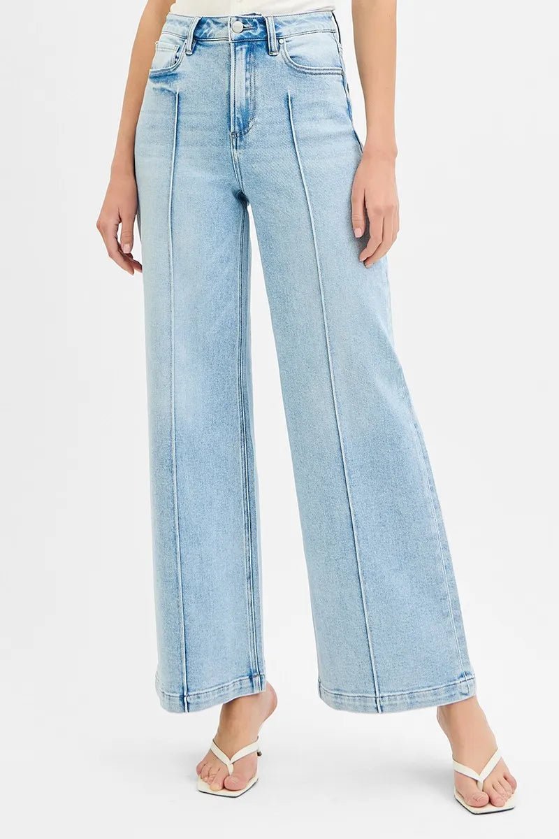 RISEN - High Rise Wide Leg Jeans – Light Wash with Front Seam Detail