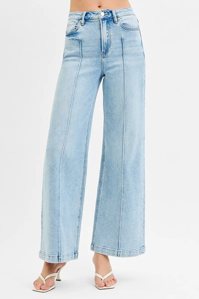 RISEN - High Rise Wide Leg Jeans – Light Wash with Front Seam Detail