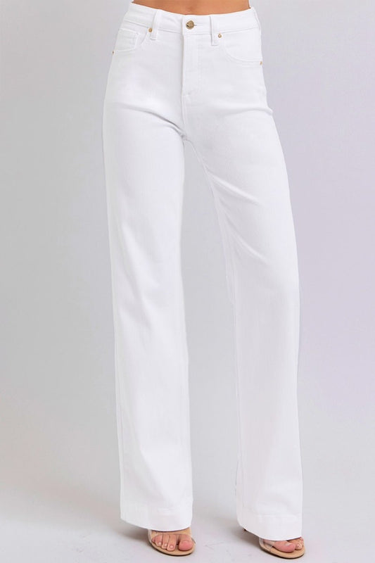 RISEN - High Waist Straight Leg Jeans in White